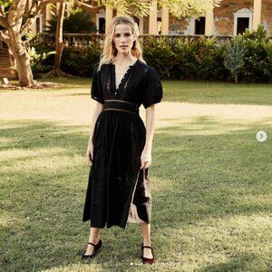 Doen Violet Black Midi Short Sleeve Dress